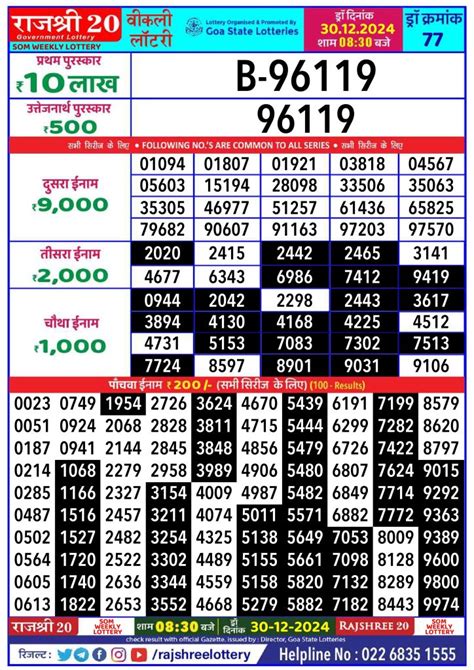rajshree 20 som weekly lottery result today|Rajshree Lottery .